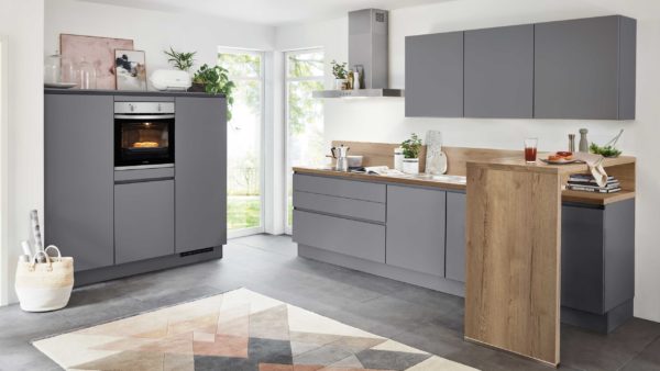 nobilia® Einbauküche Touch mit privileg Einbaugeräten und Frühstückstheke