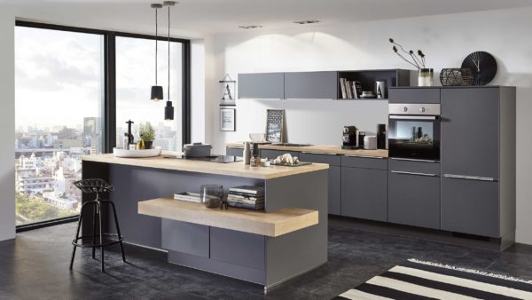nobilia® Einbauküche Touch mit privileg Einbaugeräten und Frühstückstheke